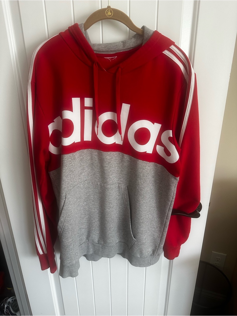 Adidas Red and Gray Logo Pullover Hoodie